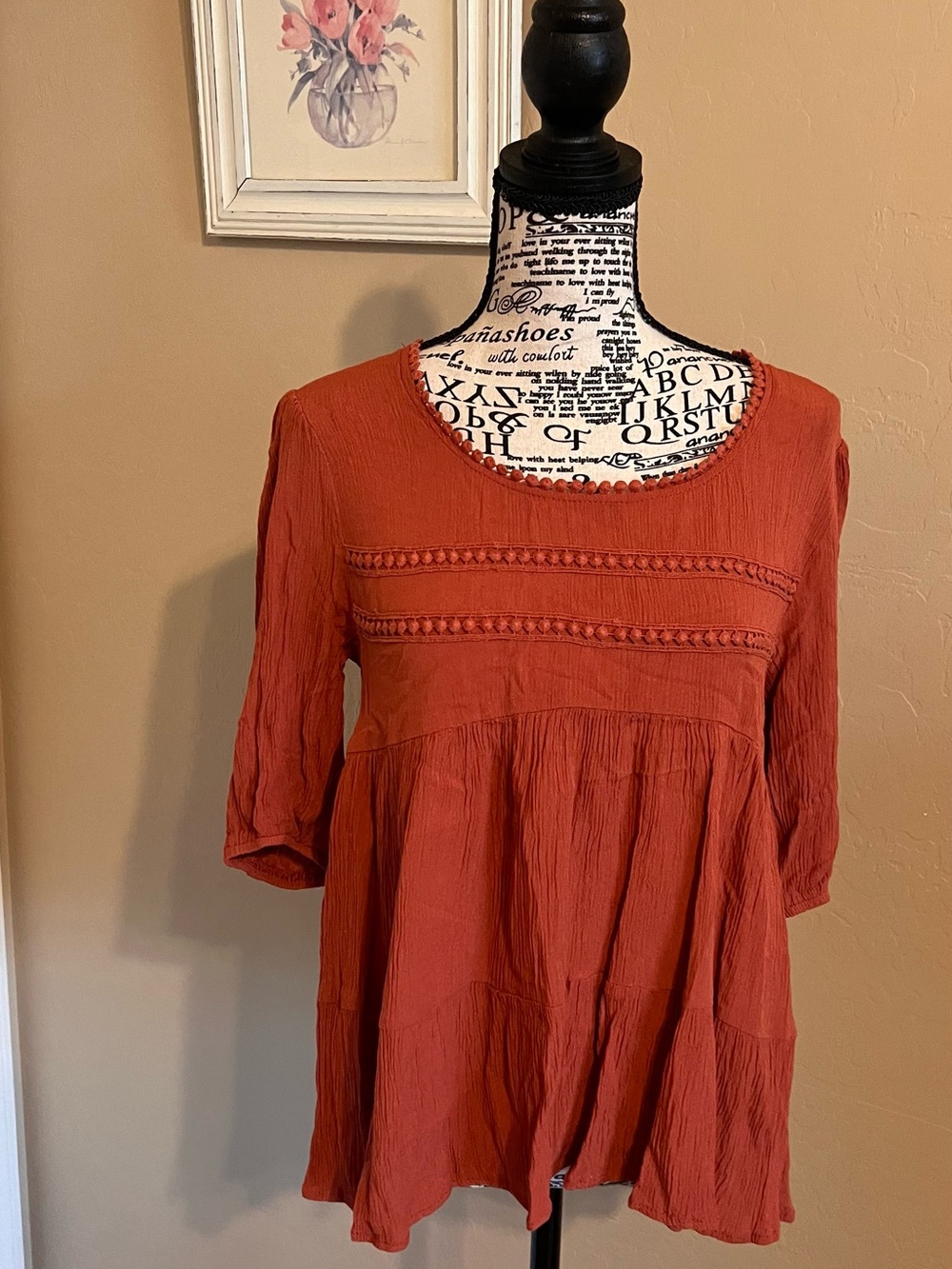 Women’s Burnt Orange Peasant Tunic Blouse